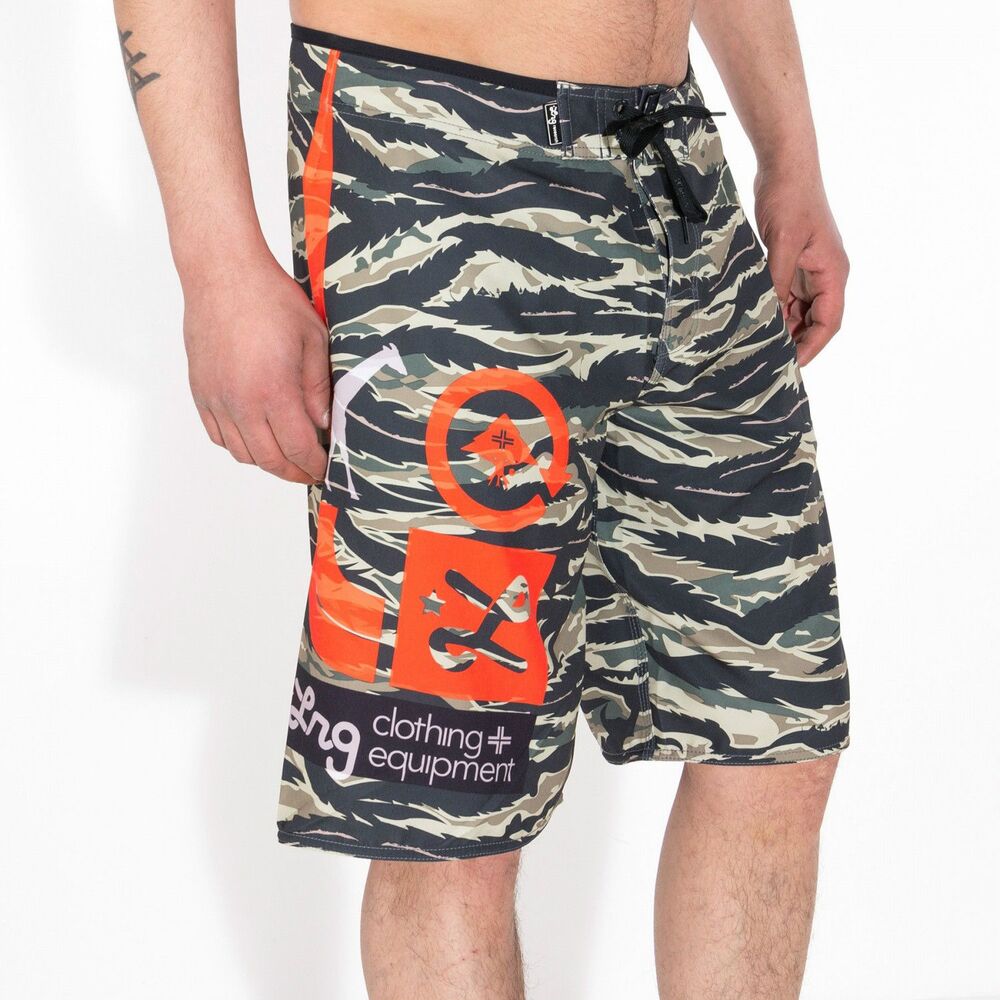 LRG Core Jungle Board Shorts Tiger Camo Swim Trunks